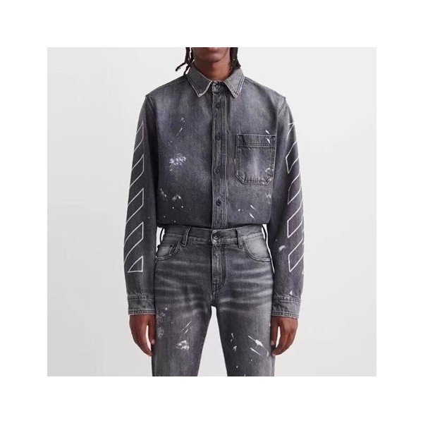 ✨오프화이트 남성 시그니처 그레이 셔츠 - Off-white Mens Gray Shirts - off0851x