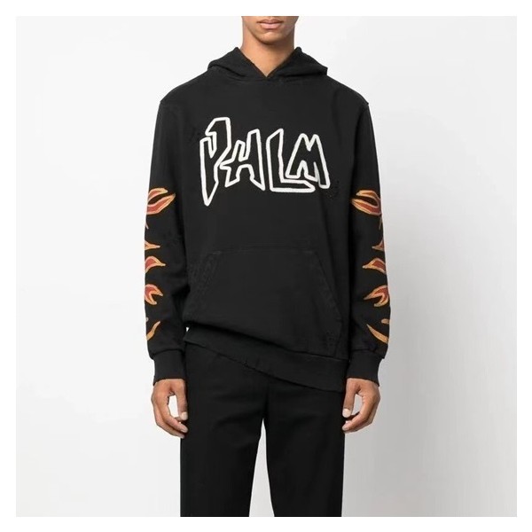 ✨팜 엔젤스 남성 블랙 후드티 - Palm Angels Mens Black Hoodie - pam0385x