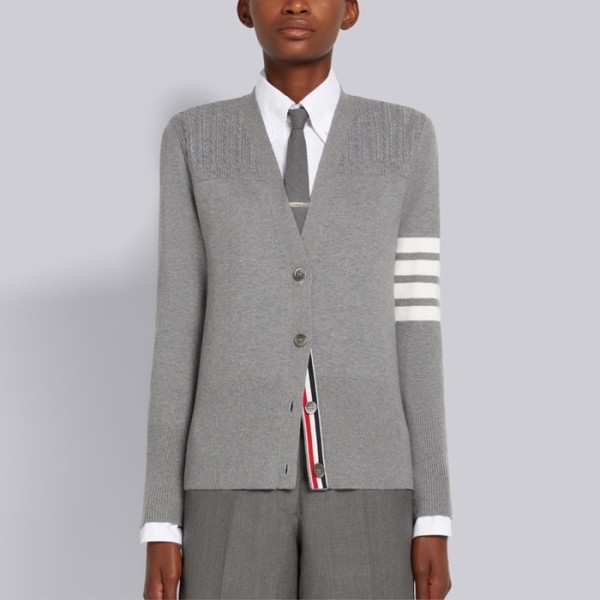 ✨톰브라운 여성 브이넥 그레이 가디건 - Thom Browne Womens Gray Cardigan - th07x