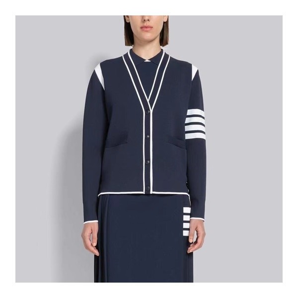 ✨톰브라운 여성 브이넥 네이비 가디건 - Thom Browne Womens Navy Cardigan - th52x