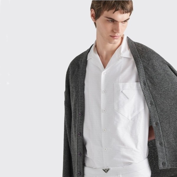 ✨프라다 남성 모던 화이트 반팔 셔츠 - Prada Mens White Short sleeved Shirts - pr580x