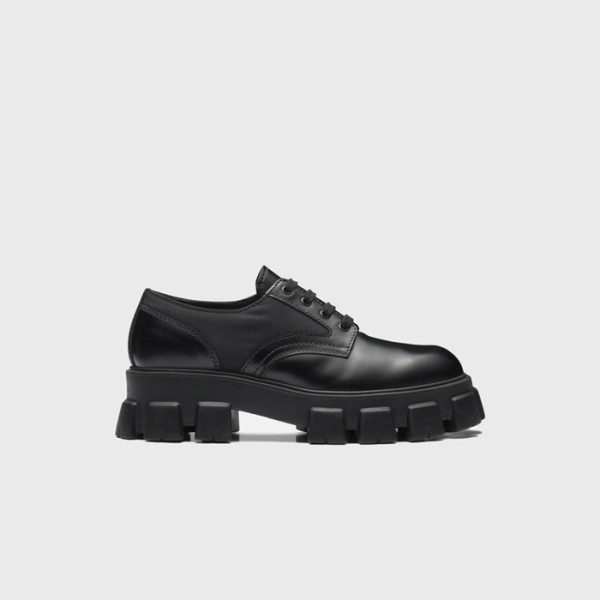 ✨프라다 남성 모놀리스 브러시드 로이스 가죽 및 나일론 레이스업 슈즈 【매장-160만원대】 - Prada Mens Black Shoes - pr709x