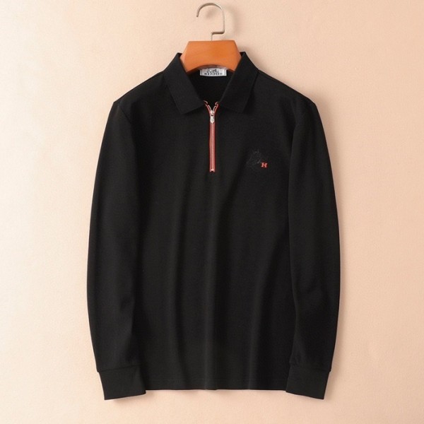 ✨에르메스 남성 블랙 폴로 긴팔티 - Hermes Mens Black Tshirts - he348x