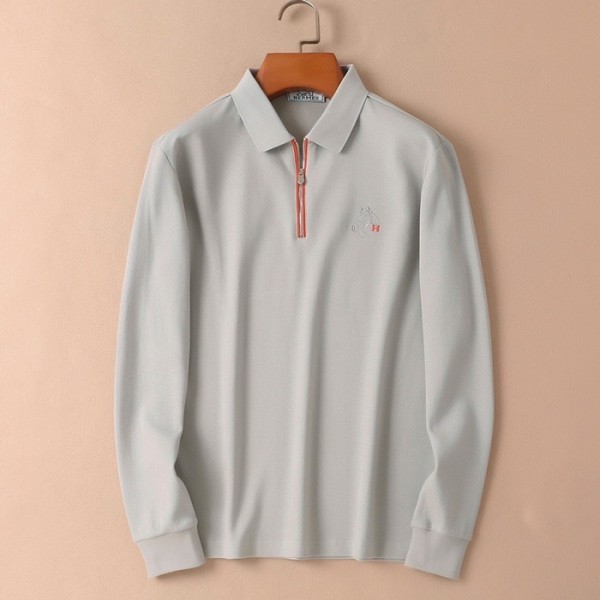 ✨에르메스 남성 그레이 폴로 긴팔티 - Hermes Mens Gray Tshirts - he350x