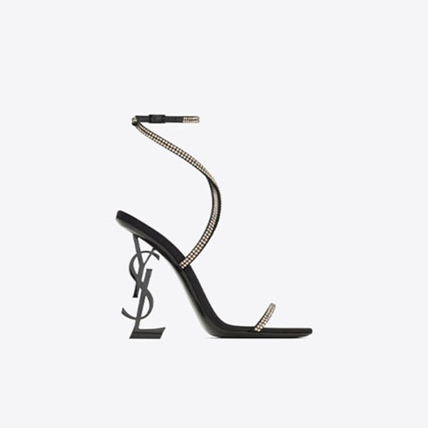 ✨크레이프 여성 새틴 라인스톤 실버 힐 OPYUM 샌들 【매장-300만원대】 - Saint Laurent  Womens Black High-heels - ysl429x