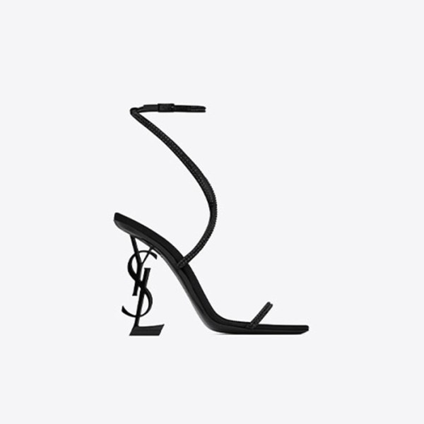 ✨크레이프 여성 새틴 라인스톤 블랙 힐 OPYUM 샌들 【매장-300만원대】 - Saint Laurent  Womens Black High-heels - ysl430x