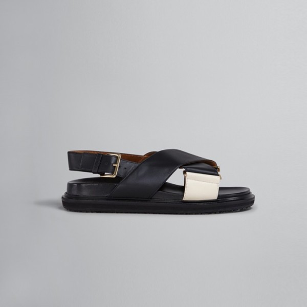 ✨마르니 여성 블랙 & 화이트 가죽 크리스크로스 샌들【매장100만원대】 - Marni Womens Black Sandals - ma19x