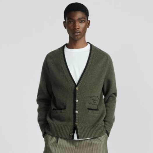 ❤디올 남/녀 카키 브이넥 가디건 - Dior Unisex Khaki Cardigan - di850x