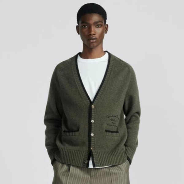 ✨디올 남/녀 카키 브이넥 가디건 - Dior Unisex Khaki Cardigan - di850x