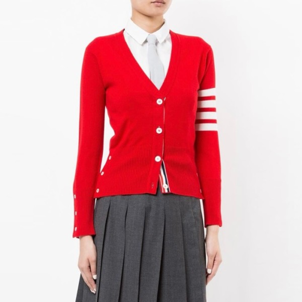 ✨톰브라운 여성 브이넥 가디건 - Thom Browne Womens Red Cardigan - thc130x
