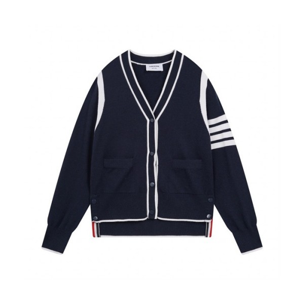 ✨톰브라운 남성 브이넥 네이비 가디건 - Thom Browne Unisex Navy Cardigan - th135x