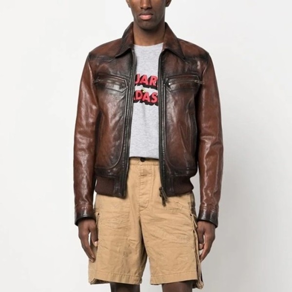 ✨디스퀘어드 남성 브라운 가죽 자켓 - Dsquared2 Mens Brown Jackets - dsq48x