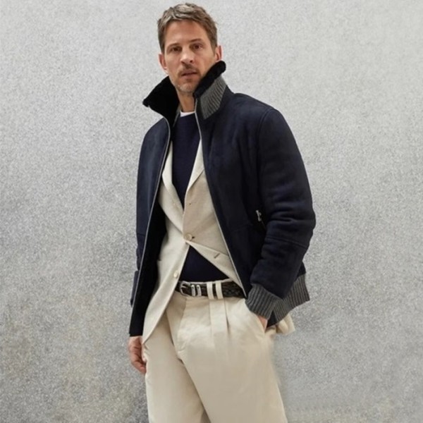 ✨브루넬로쿠치넬리 남성 가죽 자켓 - Brunello Cucinelli Mens Navy Jackets - fa49x