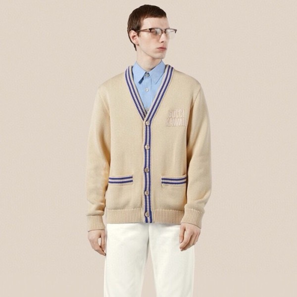 ✨구찌 남성 아이보리 브이넥 가디건 - Gucci Mens Ivory Cardigan - guc92x