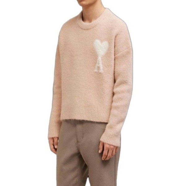 ✨아미 남/녀 핑크 크루넥 니트 - Ami Unisex Pink Knits - amc104x
