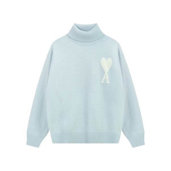 ✨아미 남/녀 블루 터틀넥 니트 - Ami Unisex Blue Knits - amc110x