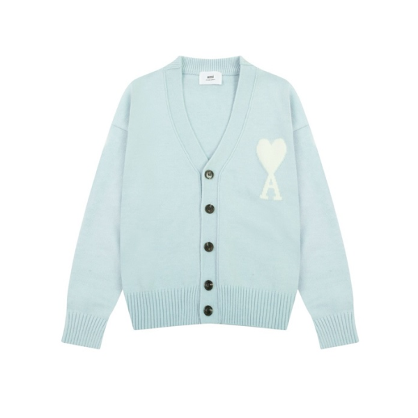 ✨아미 남/녀 블루 브이넥 가디건 - Ami Unisex Blue Cardigan - amc115x
