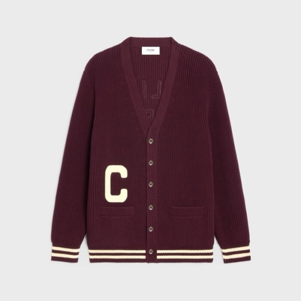 ✨셀린느 남/녀 버건디 브이넥 가디건 - Celine Unisex Burgundy Cardigan - cec174x