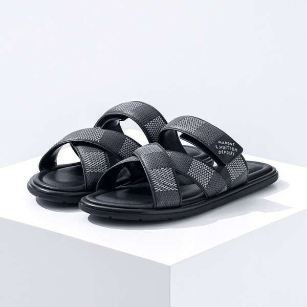 ✨루이비통 남성 블랙 슬리퍼 - Louis vuitton Mens Black Slippers - lvs589x