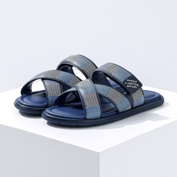 ✨루이비통 남성 블루 슬리퍼 - Louis vuitton Mens Blue Slippers - lvs592x
