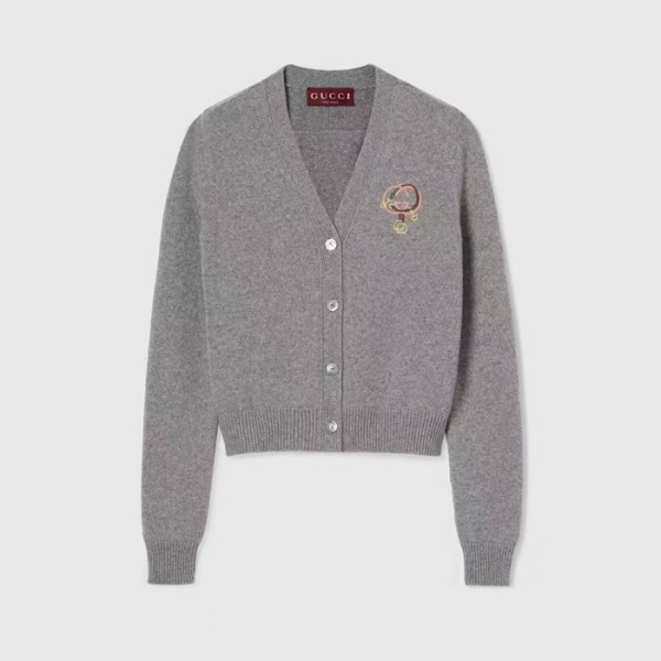 ✨구찌 여성 그레이 브이넥 가디건 - Gucci Womens Gray Cardigan - guc496x