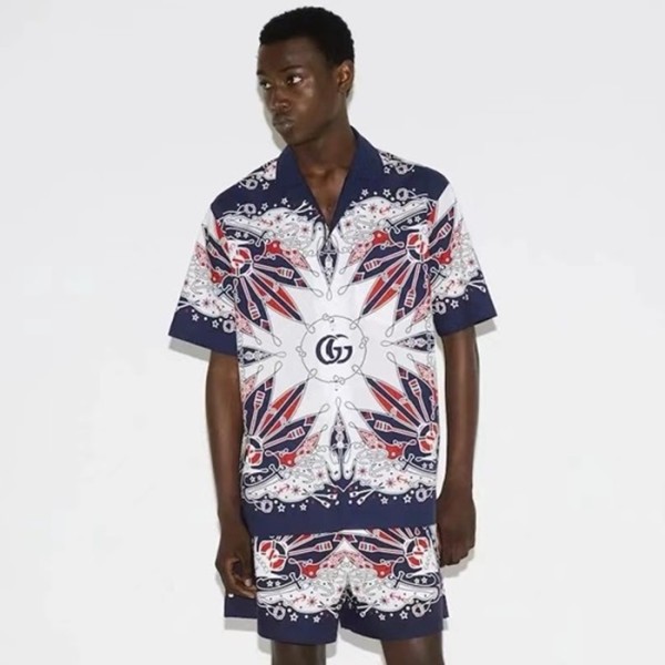 ✨구찌 남성 블루 반팔 셔츠 - Gucci Mens Blue Shirts - guc370x