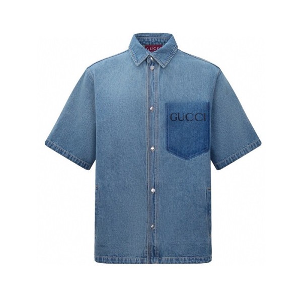 ✨구찌 남성 블루 반팔 셔츠 - Gucci Mens Blue Shirts - guc876x
