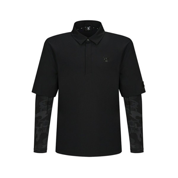 ✨[ANEWGOLF] 어뉴골프 남성 우븐 레이어드 롱슬리브 티셔츠 - gol217x