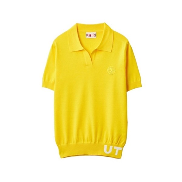 ✨[UTAA] 유타 여성 픽셀 로고 오픈넥 니트 티셔츠 - gol235x