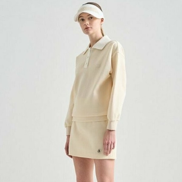 ✨[LANVIN BLANC] 랑방블랑 여성 엠블럼 패치 리브 칼라 탑 - gol449x