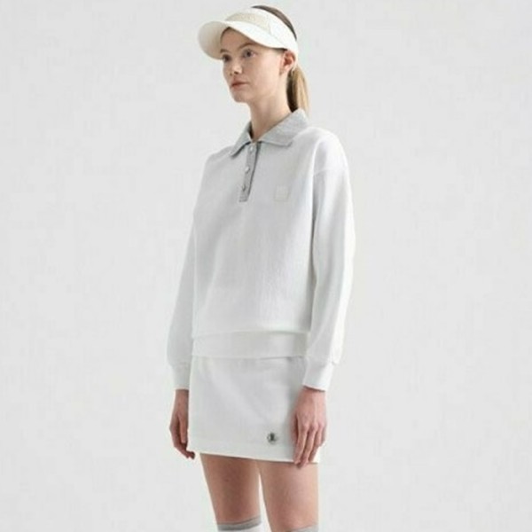 ✨[LANVIN BLANC] 랑방블랑 여성 엠블럼 패치 리브 칼라 탑 - gol450x