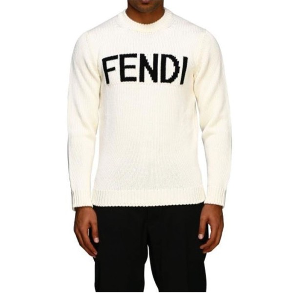 ✨펜디 남/녀 로고 울 스웨터 - Fendi Unisex White Sweaters - fec911x