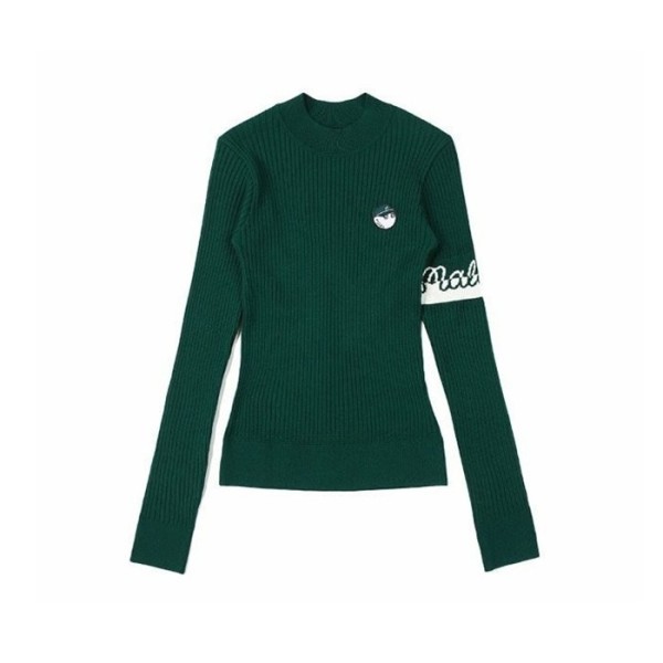 ✨[MALBON] 말본 여성 소매 로고 포인트 기본형 니트 - gol517x