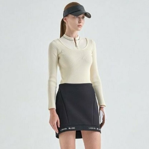 ✨[LANVIN BLANC] 랑방블랑 여성 로고 집업 리브드 니트 탑 - gol543x