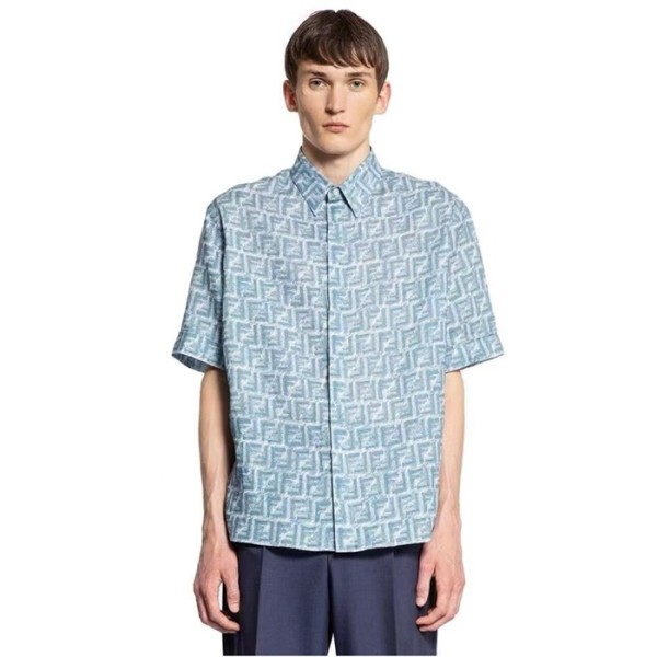✨펜디 남성 블루 반팔 셔츠 - Fendi Mens Black Shirts - fec638x