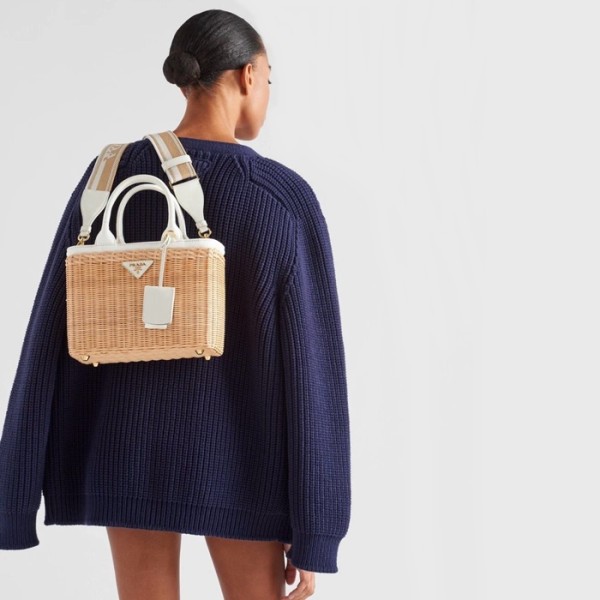 ✨프라다 여성 화이트 라탄 백 1BG835 - Prada Womens White Tote Bag - prb2180x