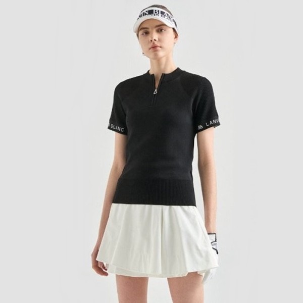 ✨[LANVIN BLANC] 랑방블랑 여성 로고 자카드 하프 집업 니트 탑 - gol1120x