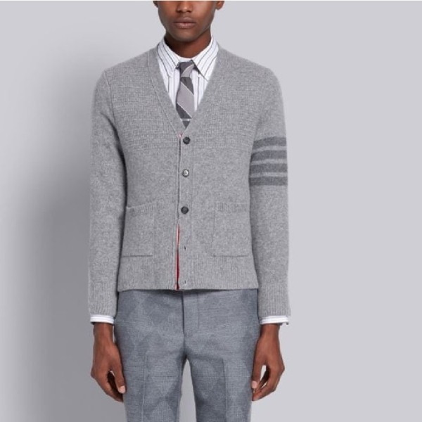 ✨톰브라운 남성 브이넥 그레이 가디건 - Thom Browne Mens Gray Cardigan - thc1233x