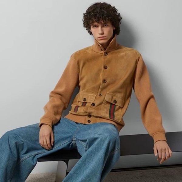 ✨구찌 남성 스웨이드 가죽 자켓 - Gucci Mens Camel Jackets - guc319x