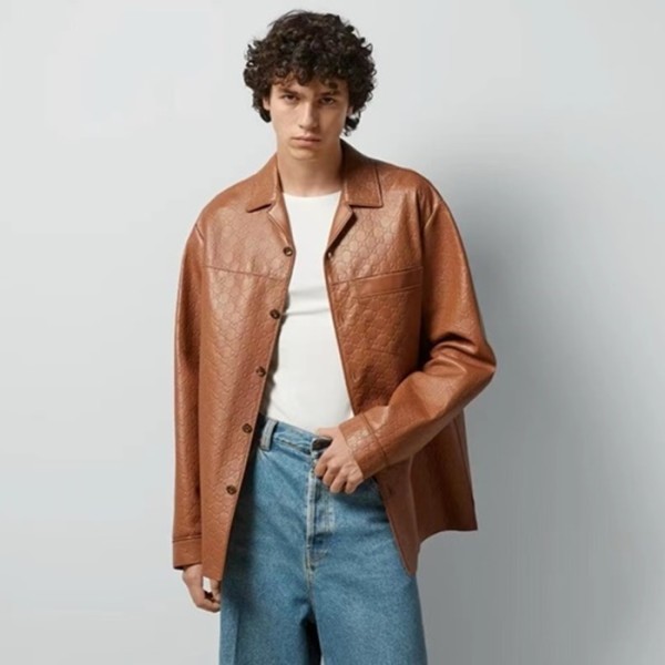 ✨구찌 남성 가죽 자켓 - Gucci Mens Brown Jackets - guc2207x