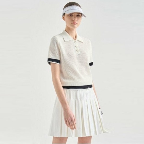 ✨[LANVIN BLANC] 랑방블랑 여성 올 블렌드 컬러 블록 크로세 하프 니트 탑 - gol1272x