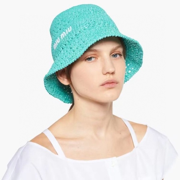 ✨미우미우 여성 라피아 벙거지 - Miumiu Womens Blue Bucket Hat - acc2343x