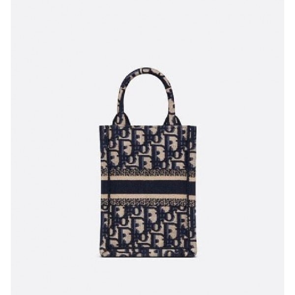 ✨디올 여성 블루 오블리크 자수 북 토트 미니 휴대폰 백 - Dior Oblique Embroidery Mini Tote Bag- di2576z