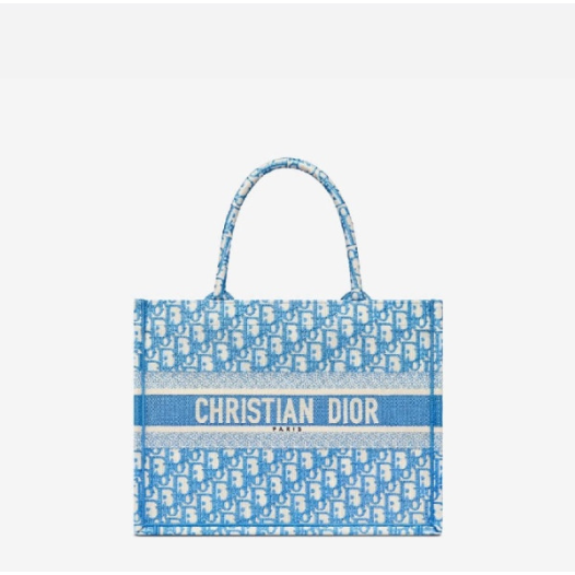 ❤디올 여성 콘플라워 블루 오블리크 자수 북 토트백 미디엄 - Dior cornflower Oblique Embroidery Medium Tote Bag- di2582z