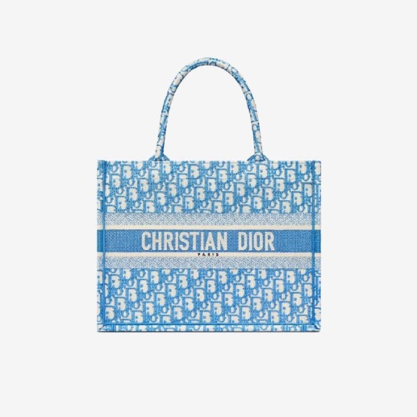 ✨디올 여성 콘플라워 블루 오블리크 자수 북 토트백 미디엄 - Dior cornflower Oblique Embroidery Medium Tote Bag- di2582z