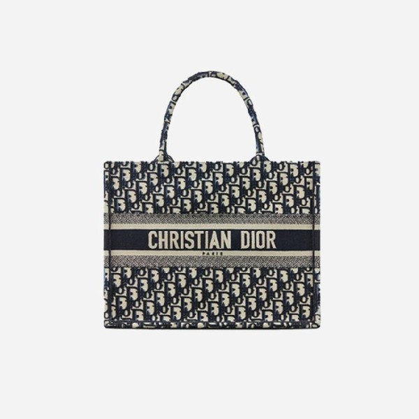 ✨디올 여성 블루 오블리크 자수 북 토트백 미디엄 - Dior Oblique Embroidery Medium Tote Bag- di2585z