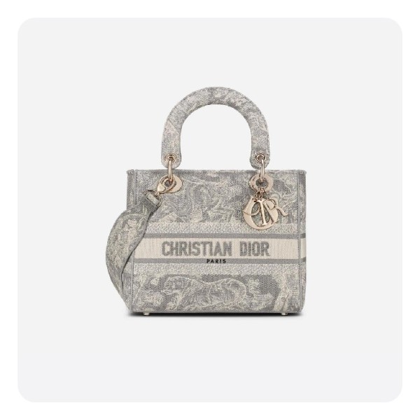 ✨디올 여성 레이디 D-LITE 미디움 그레이 자수 백 - Dior Lady Medium Embroidery Bag- di2609z