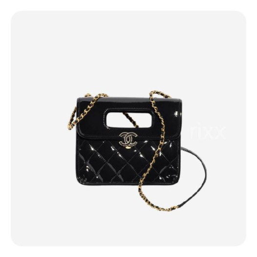 ❤샤넬 핸들 장식의 미니 플랩백 페이턴트 카프스킨 & 골드 메탈 블랙- Chanel Handle Mini Flap Bag Crumpled Calfskin Bag - ch2667z
