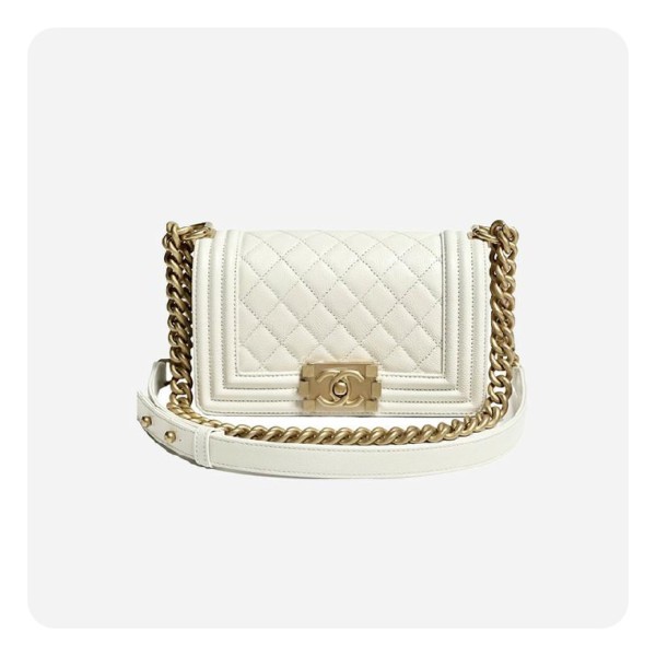 ✨샤넬 보이백 스몰 캐비어 화이트 골드- Chane Boy Bag Small Caviar Bag - ch2676z