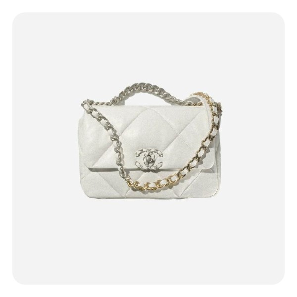 ✨샤넬 19 플랩백 램스킨 미디움 화이트 실버 - Chane19 Flap Bag Lamb skin Medium Bag - ch2684z